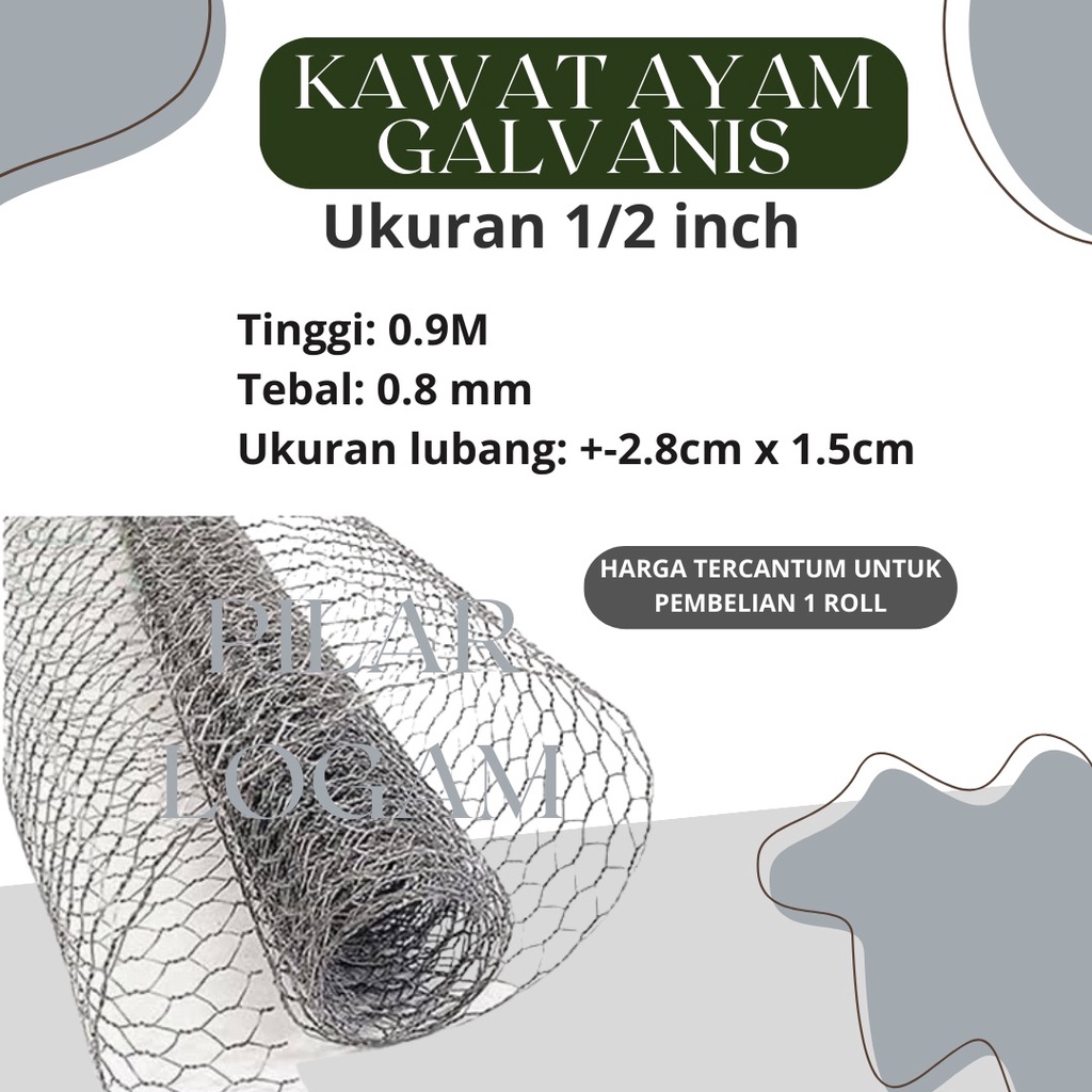 Kawat Kandang Ayam Anti Karat Galvanis Hexagonal Tebal 1/2 Inch 1 Roll