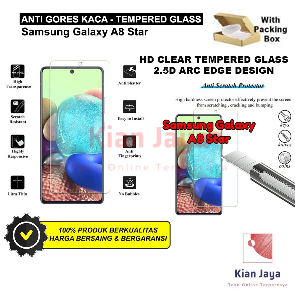 Anti Gores Kaca Hp Samsung Galaxy A8 Star Tempered Glass Premium Bening Transparan Clear TG Temper Glas