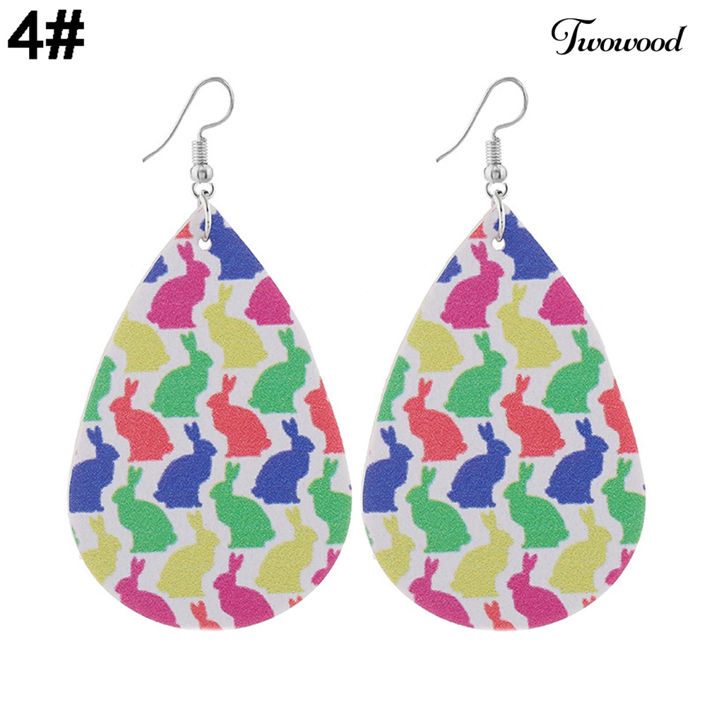 Twowood Wanita Easter Bunny Telur Teardrop Menjuntai Kulit Imitasi Kait Anting Perhiasan Hadiah