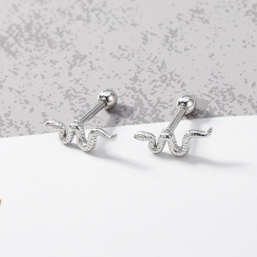 1pasang 316L Anting Stainless Steel Gothic Earrings Daun Ular Punk Stud Earrings Perhiasan Tindik Tubuh