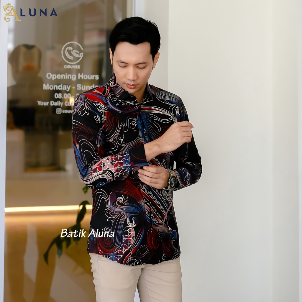 Batik Pria Cowok Lengan Panjang Slimfit Atasan Batik Premium Pria Cowok Batik Pekalongan Kekinian Original Modern Seragam Kantor Jumbo SBA 03