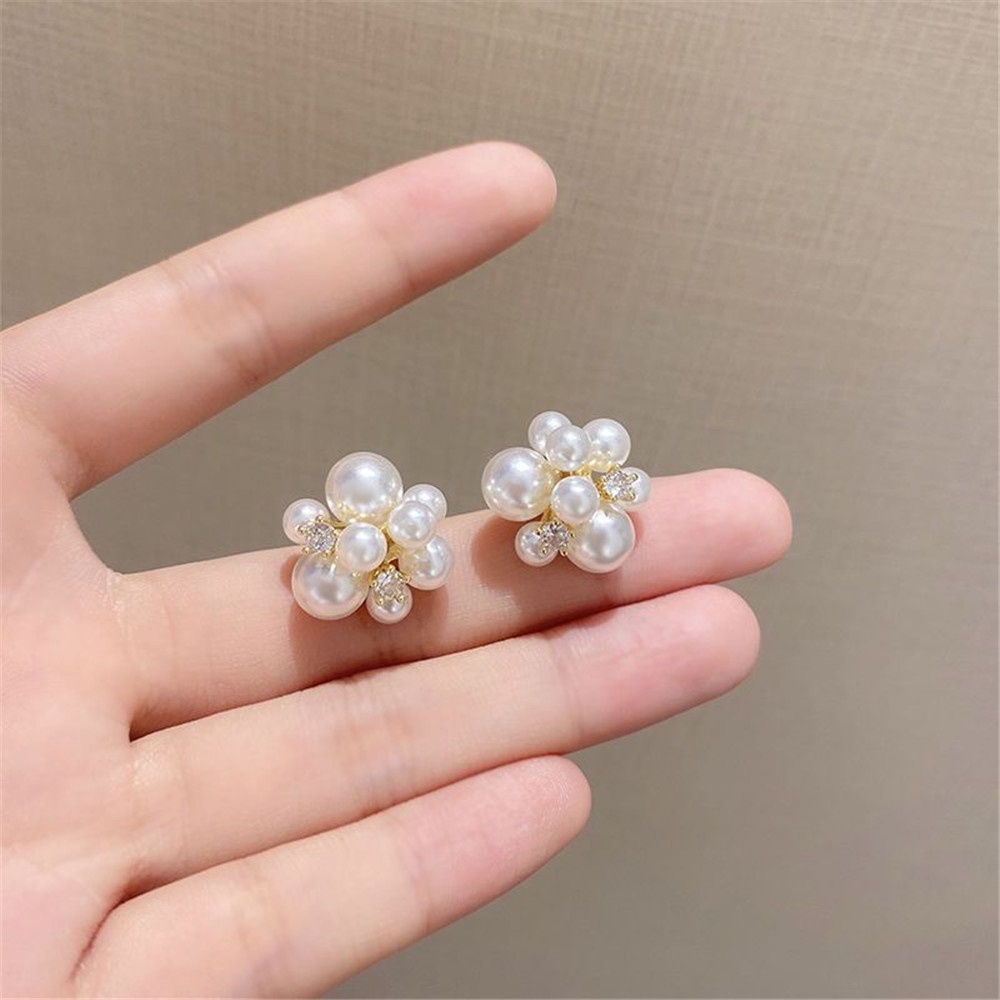 [COD Tangding] Retro Mutiara Tidak Teratur Berlian Bunga Anting Wanita Gadis Geometris Studs Earring Perhiasan Hadiah