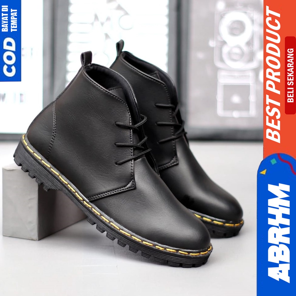 Sepatu Formal Kerja Pantofel Docmart Low Boots Pria Hitam Abraham INO