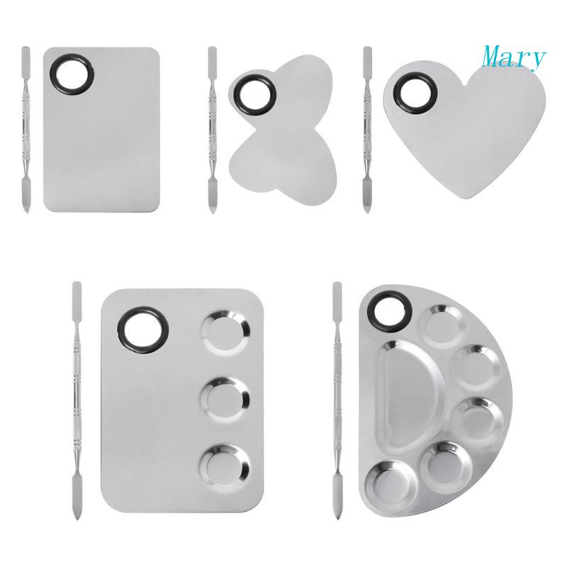 Mary Set Spatula Batang Pencampur Nampan Palet Cat Bahan Stainless Steel Untuk Nail Art Supply Sc