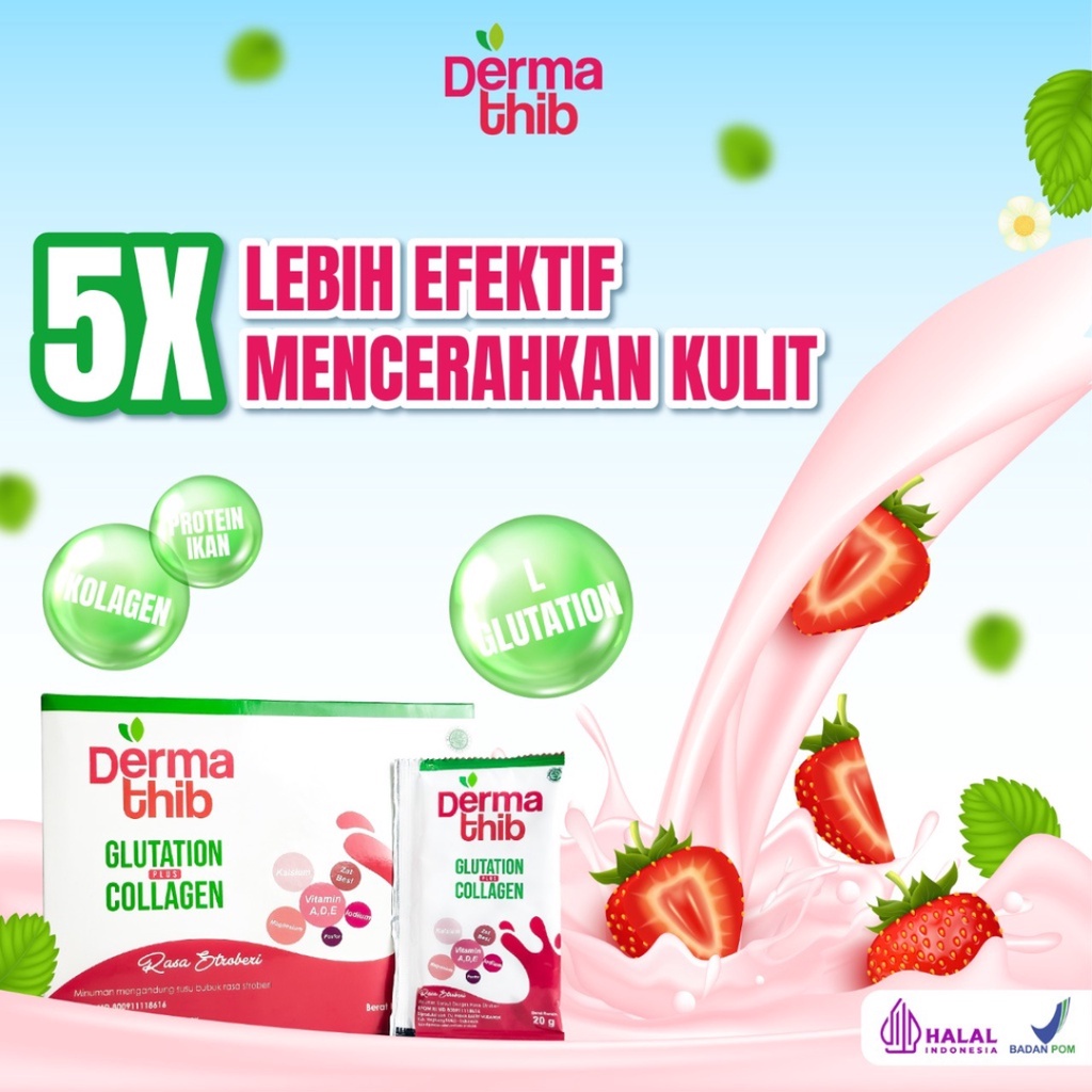 [ FREE GIFT ] Dermathib Collagen Drink Glutation Strawberry  - Dermatib Minuman Kolagen Pemutih Badan Colagen Beauty Original BPOM