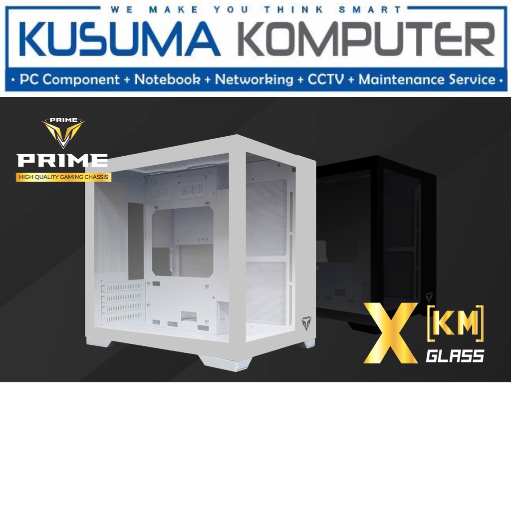 Casing Prime X-[KM] Glass White PRIME X KM Micro ATX Casing PC