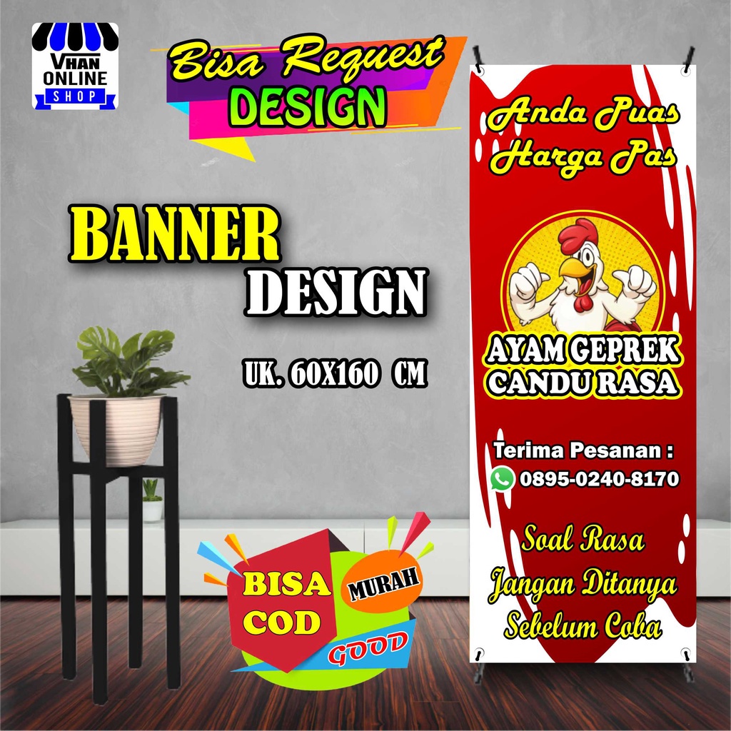 Spanduk Banner Jualan Ayam Geprek, Chicken, Ayam Crispy Keren, Murah