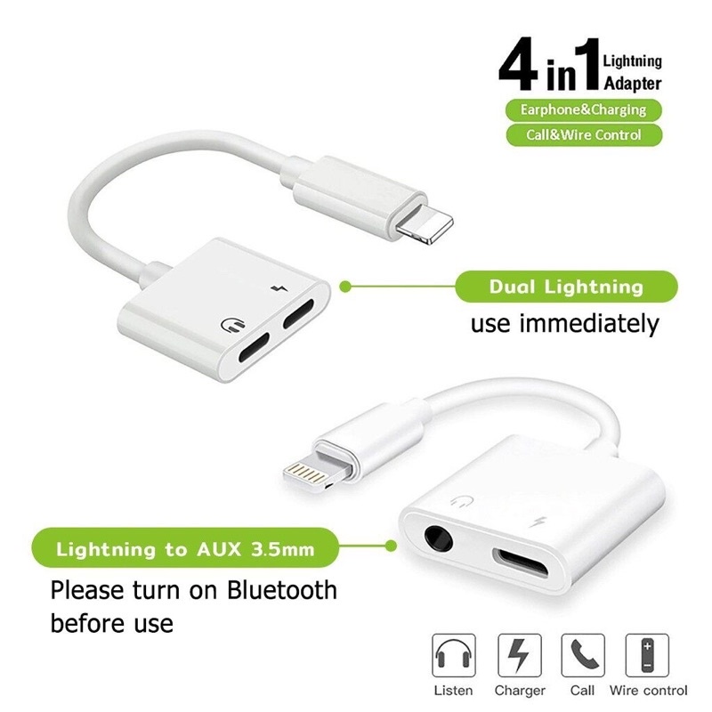 2 In1 Adapter For IPhone XR X XS MAX 7 8 Plus Lightning To 3.5mm Audio Charger Cable Music Converter Jack Earphone Adapter ORI