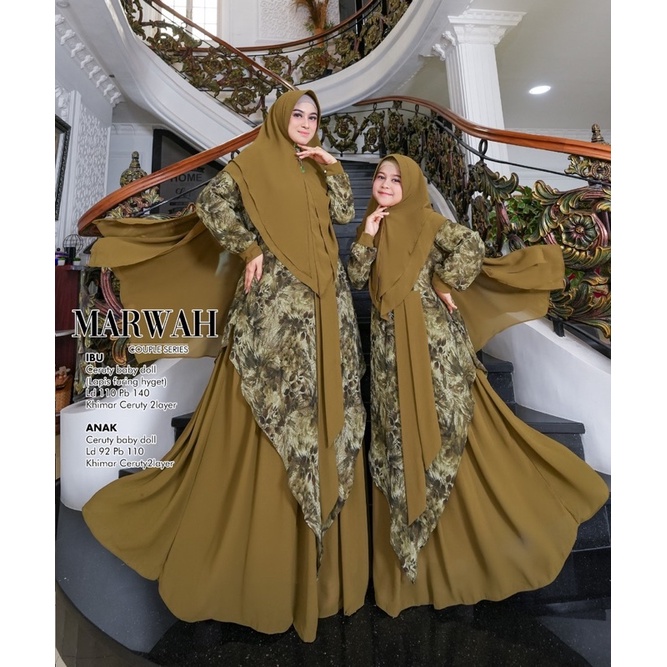 Humaira99 Gamis syari Cp Marwah Bahan ceruty babydoll motif Bisa couple Ibu dan Anak muslimah motif 