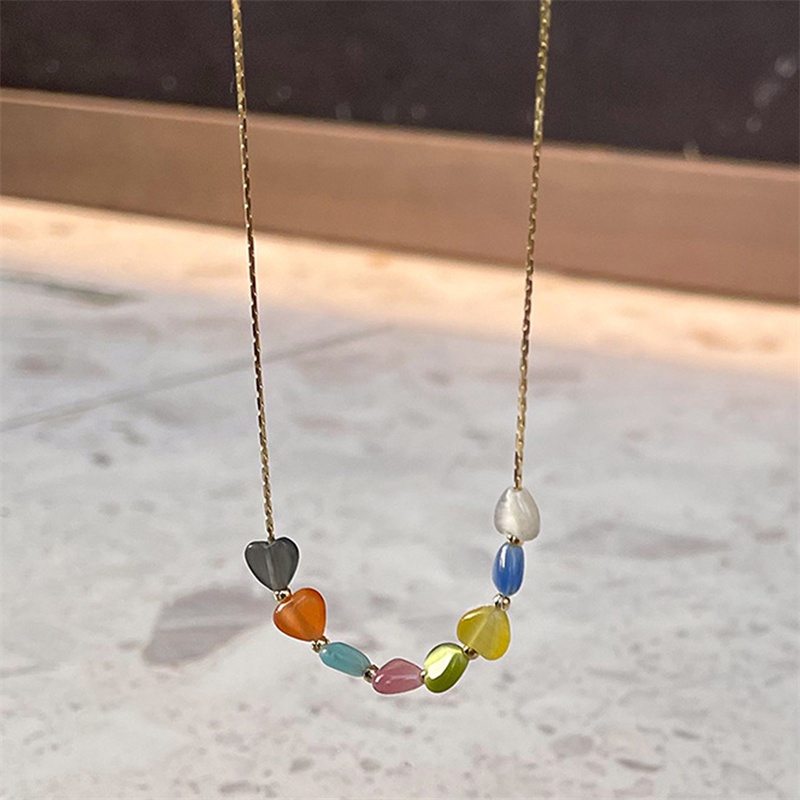 1pc Perhiasan Gelang Kalung Batu Hati Chic Fashion Multicolor Wanita Sederhana