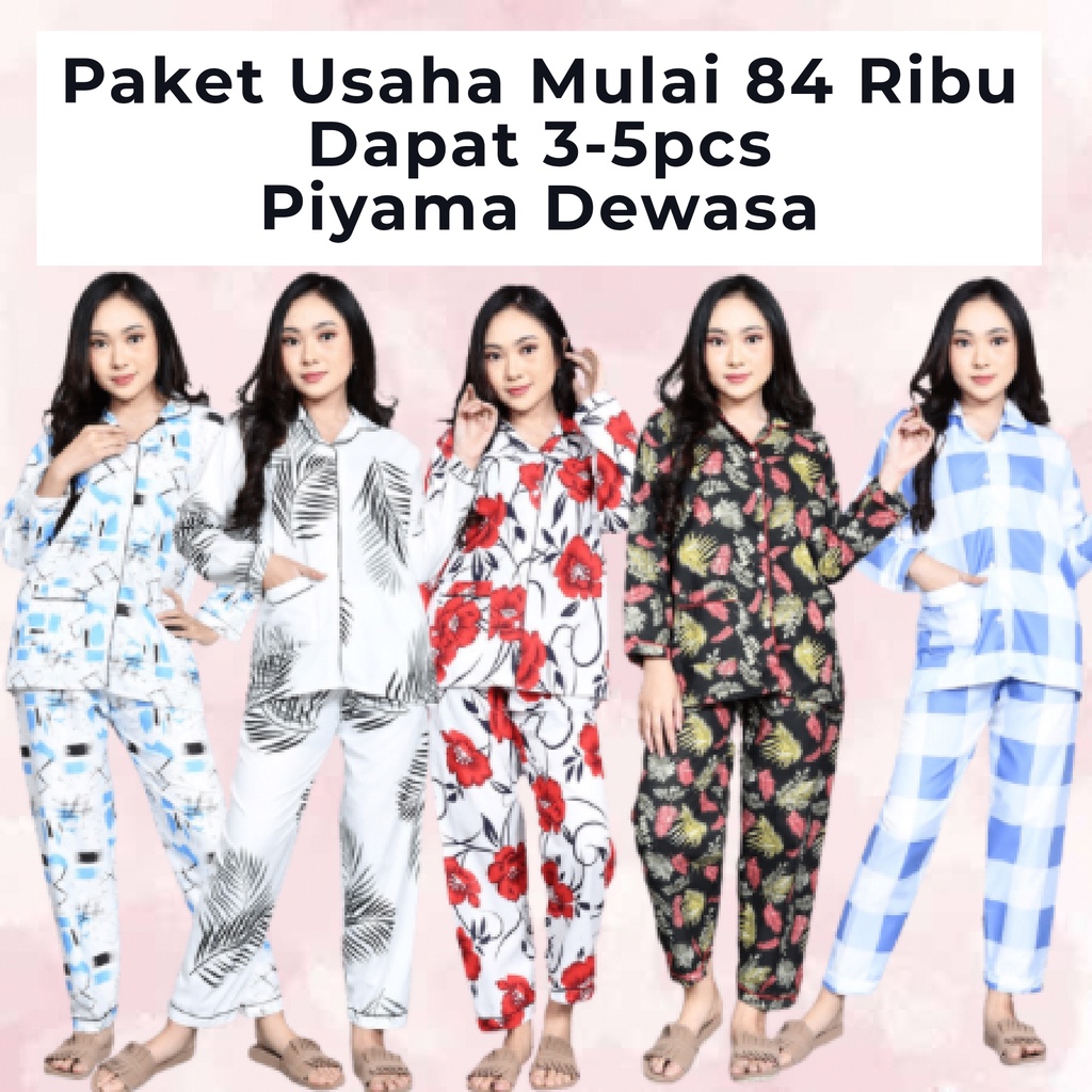 Paket Usaha Baju Tidur Piyama Wanita Dapat 3-5 Setel Harga Murah Motif Trendy Kekinian