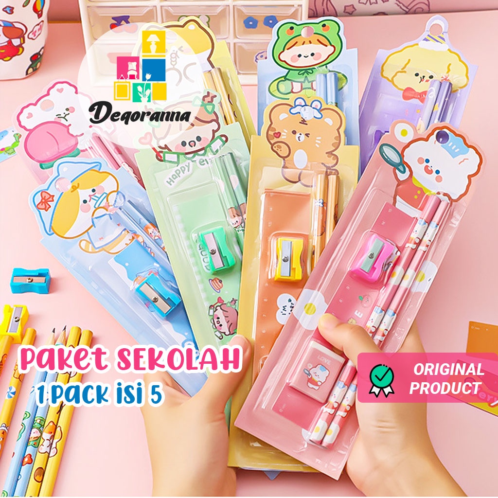 

Paket Alat Tulis 5 In 1 Lucu Paket Penghapus Rautan Penggaris Pensil / Alat Tulis / Pulpen & Tinta