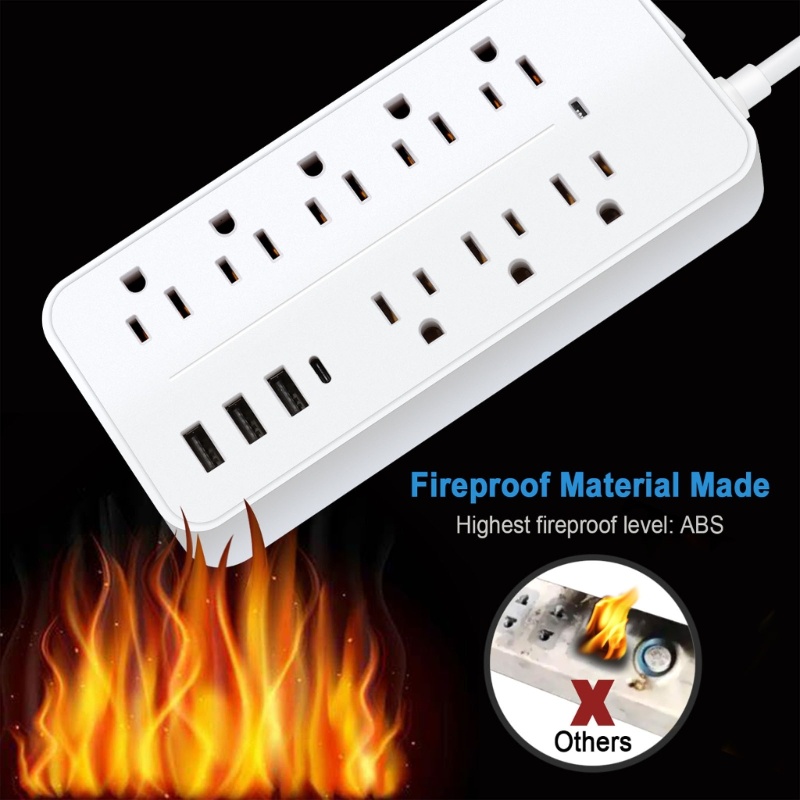 Zzz Power Strip Wall Outlet Surge Protector Stop Kontak 8xAC 3x Port USB &amp; Port Tipe-C