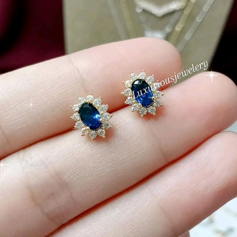 Anting tusuk Premium blue sapphire