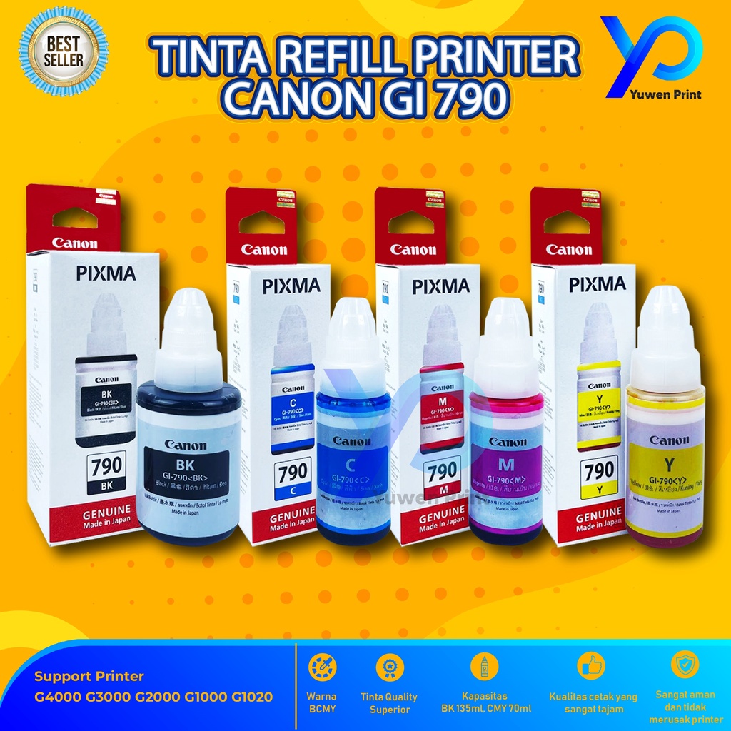 1 SET 4 PCS Tinta Canon Gi 790 For Printer G1000 G1010 G2000 G2010 G3000 G3010 G4000 G4010