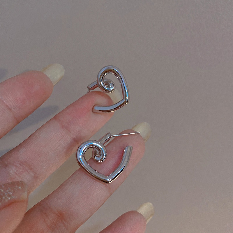 We Flower Chic Perak Emas Logam Memutar Hati Stud Anting Untuk Wanita Gadis Vintage Chunky Statement Earring Spiral Peach Perhiasan Telinga