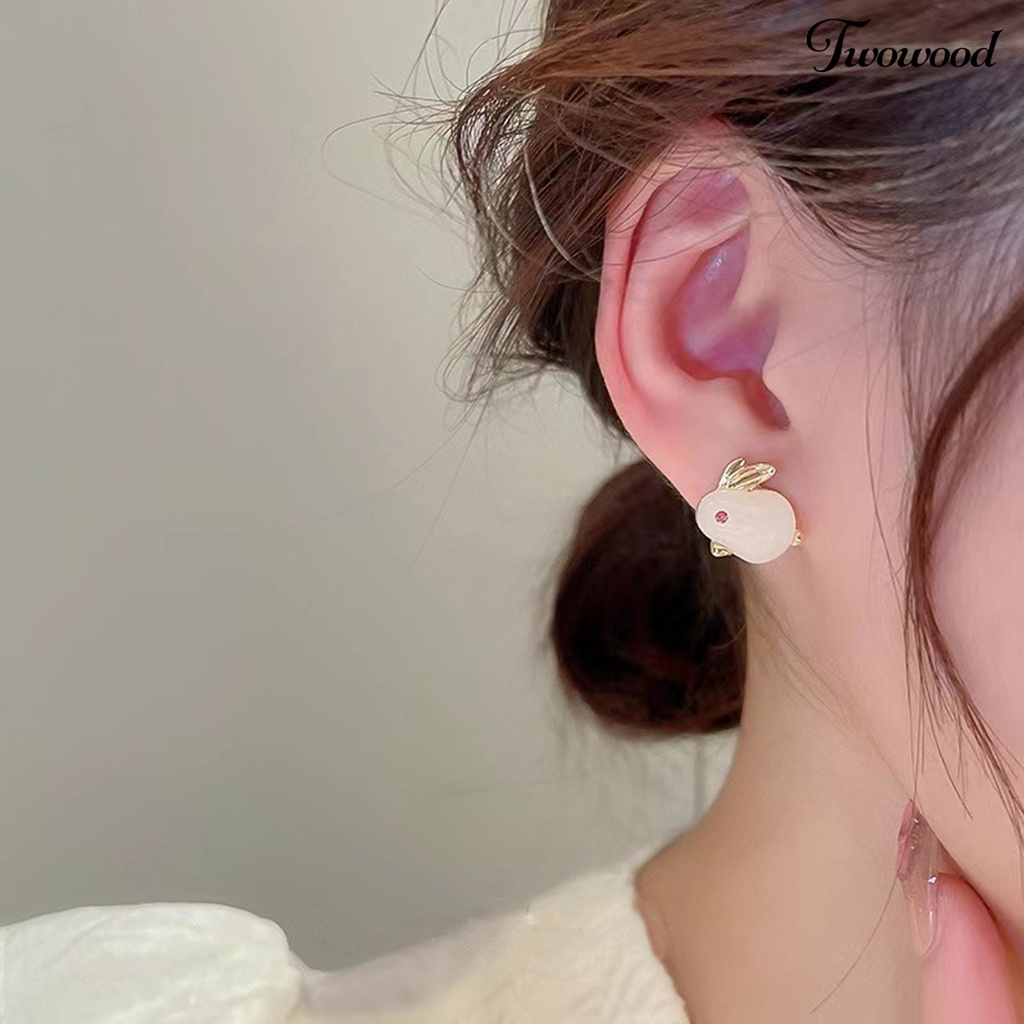 Twowood 1pasang Anting Tusuk Wanita Realistis Tidak Alergi Faux Pearl Bunny Drop Earrings Untuk Pacaran