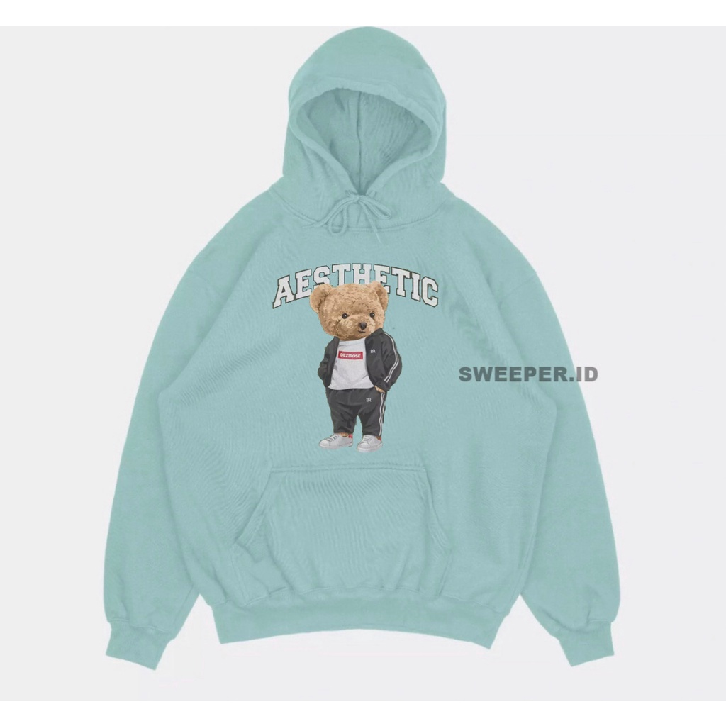 SWEATER HOODIE MOTIF BEAR AESTETIC PRIA &amp; WANITA BAHAN FLEECE