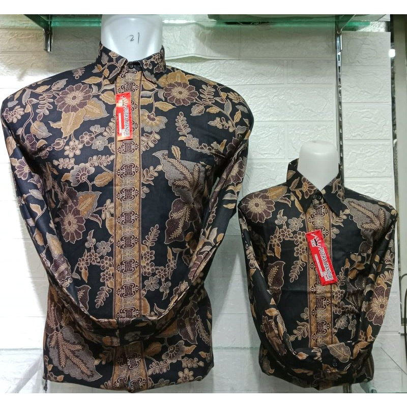 Jaya Batik,Batik Couple Warna Salem Hitam Kemeja Ayah Dan Anak Laki Laki Lengan Panjang Katun Premiu