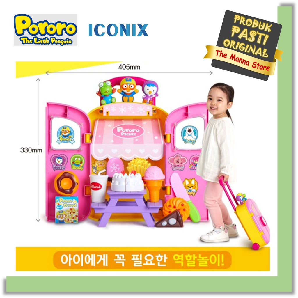 Iconix Pororo the Little Penguin Talking Carrier Luggage Picnic Set Korean Toys Animation Mainan Ana