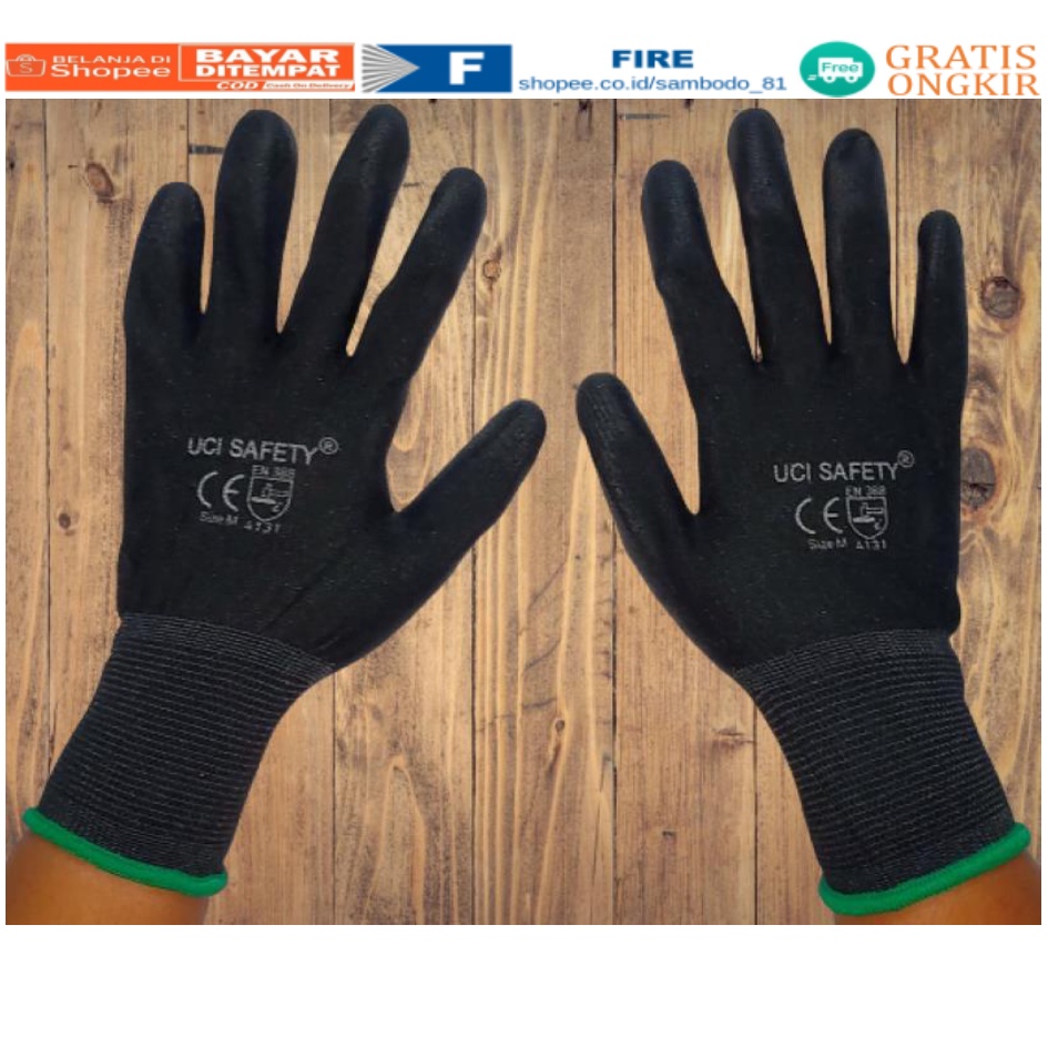 Sarung Tangan Statis Multitask Karet Palm Fit Ukuran S,M, L, XL Proyek Satpam Anti Slip Hitam Black Hand Gloves Mekanik Montir Berkebun Tukang Telapak Tangan dilapisi karet Bahan Nylon Polyester Elektronik Assembly