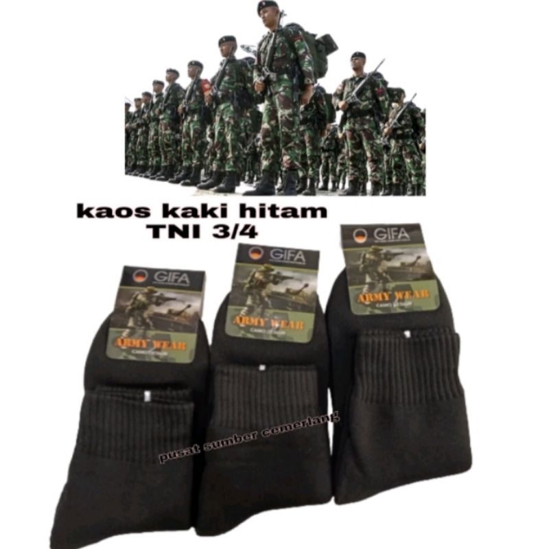 grosir!! ( 1 lusin ) kaos kaki sport TNI hitam polos tebal 3/4 pria dewasa