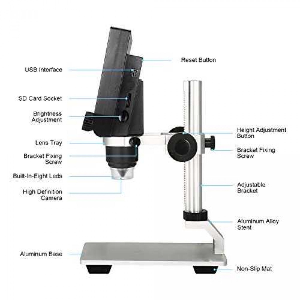 Mikroskop Digital 3.6MP 600X Rechargeable dengan Monitor Metal Stand