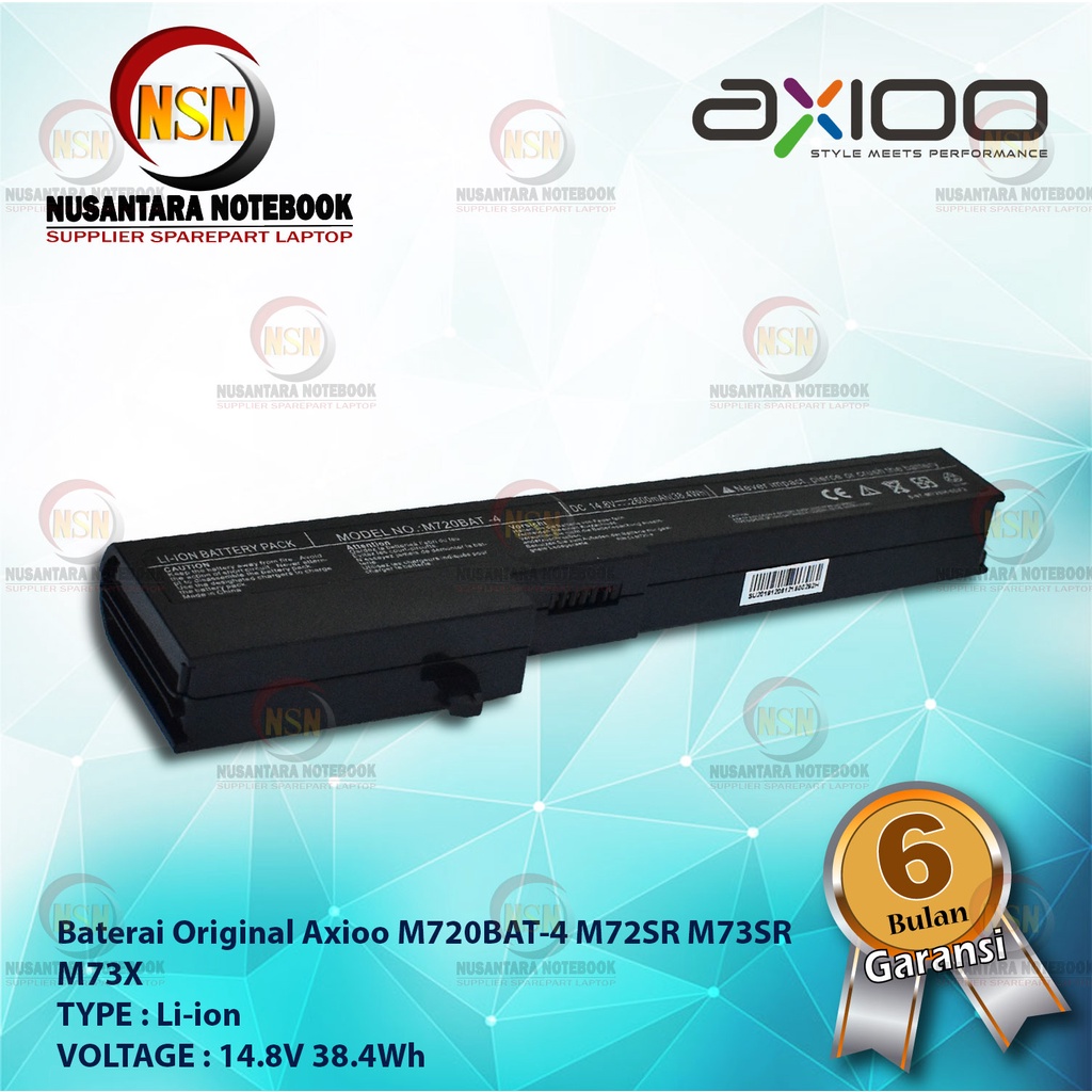 Baterai Original AXIOO M720BAT-4 M72SR M73SR M73X Black 14.8V 38.4Wh