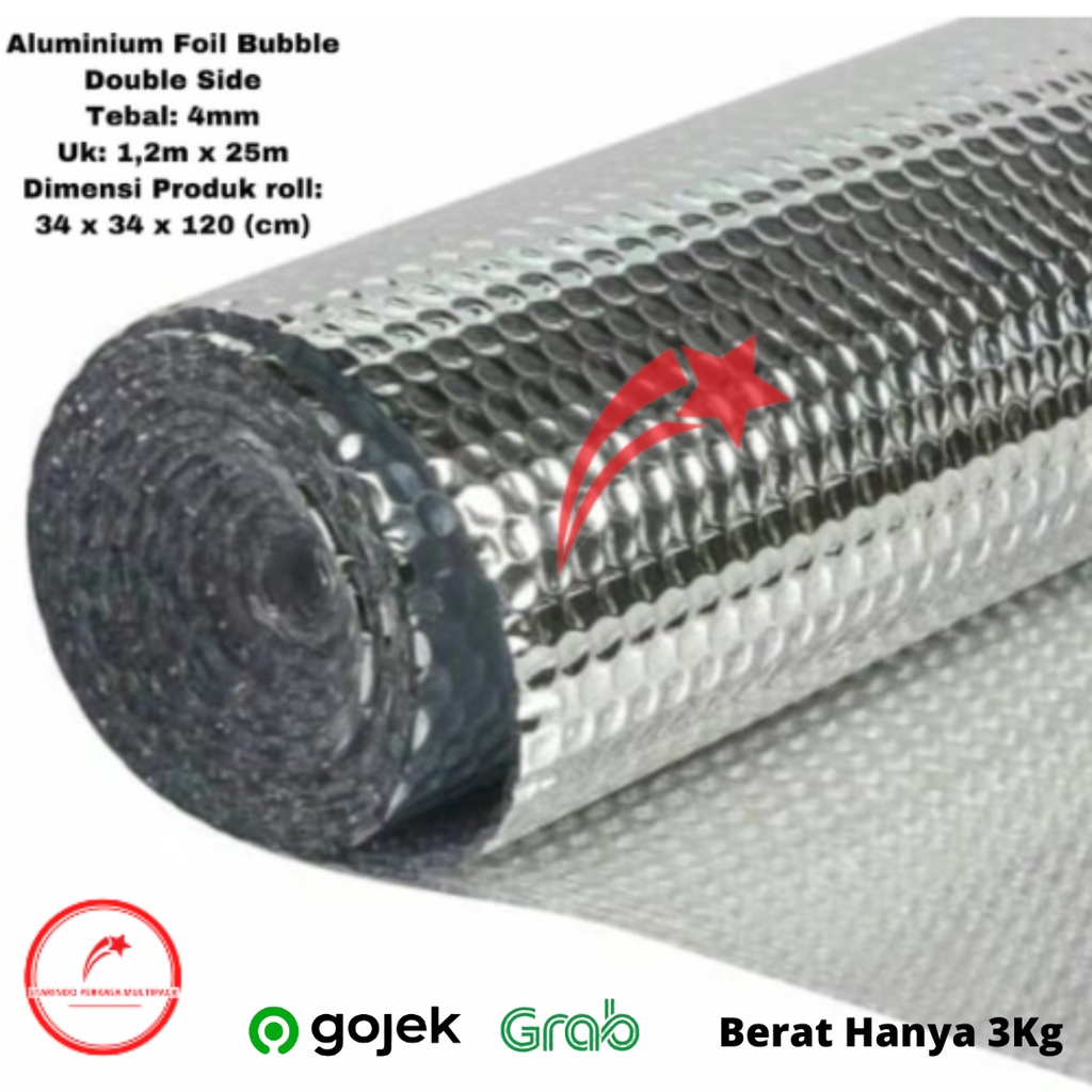 

Aluminium Bubble foil double peredam panas atap 120 cm x 25 meter [ 1 Roll ] Tebal 4 MM Starindoplast