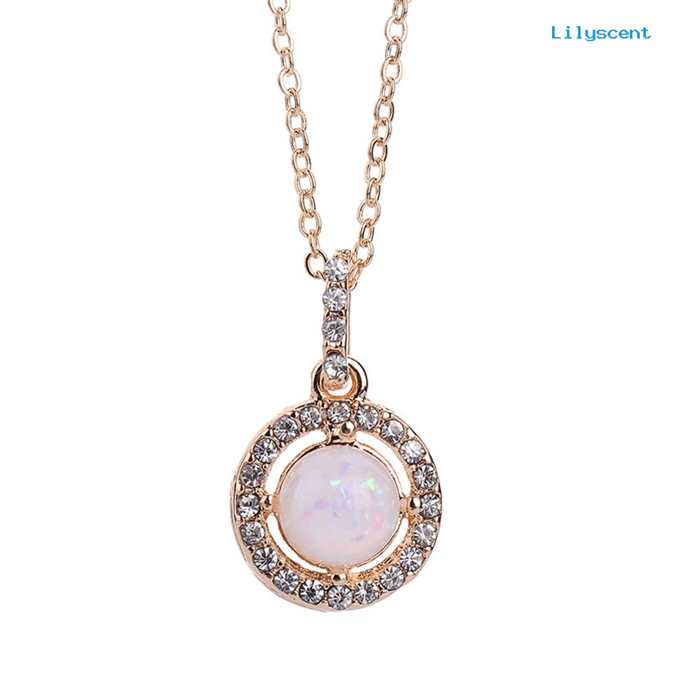 [LS] Shiny Women Round Opal Rhinestone Charm Rantai Kalung Hadiah Perhiasan Perjamuan