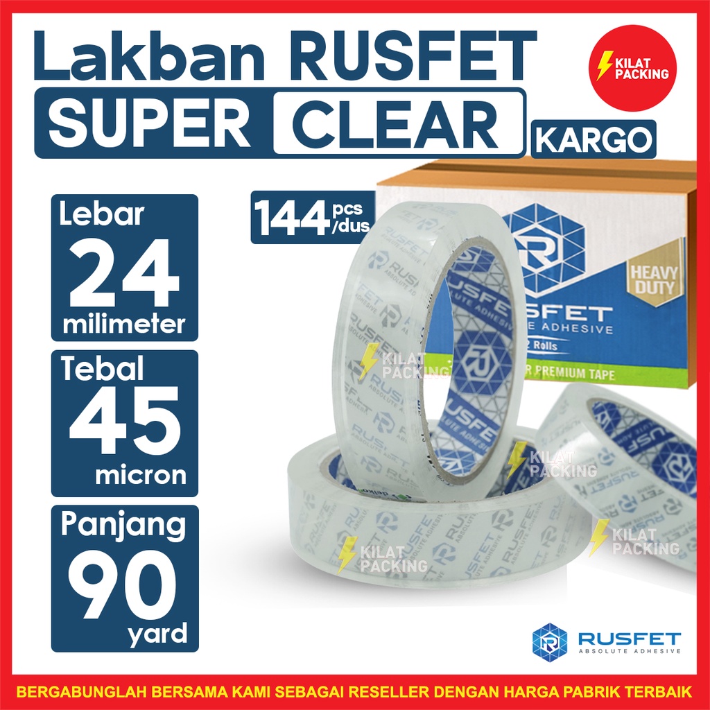 

Lakban Rusfet Bening Premium Quality 24 mm x 90 yard Dus