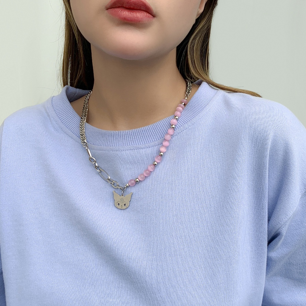 Wanita Korea ins Lucu Kuromi Liontin Baja Titanium Kerah Rantai Tidak Teratur splicing Kalung Hadiah Hari Valentine