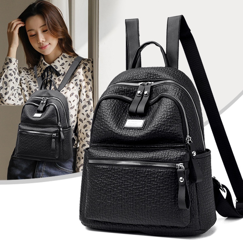 TAS RANSEL WANITA IMPORT KOREA KULIT CROCO HITAM CULTIVA TA717B5 BACKPACK SEKOLAH CEWEK KULIAH KERJA GENDONG PUNGGUNG BRANDED BATAM PREMIUM FASHION REMAJA KEKINIAN MURAH