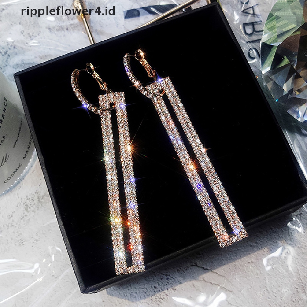 {rippleflower4.id} Anting Drop Geometris Panjang Berlian Imitasi Earring Wanita Pesta Perhiasan Hadiah~