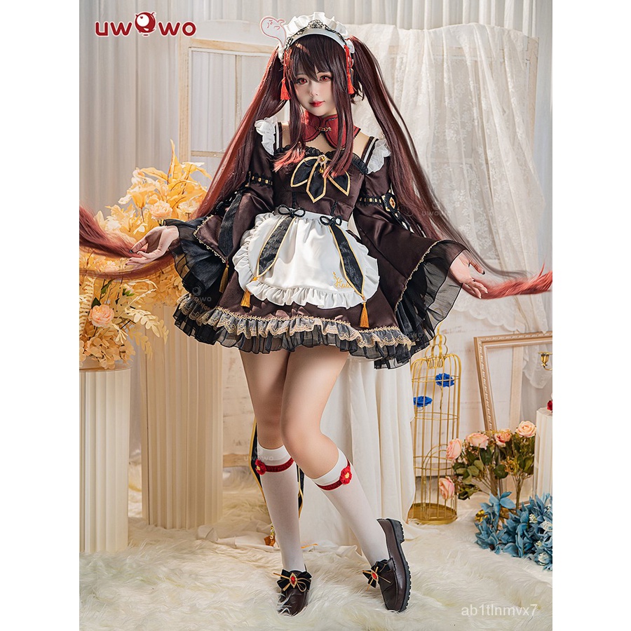 Uwowo Genshin Impact Cosplay Hutao Costume Maid JK Dress Maid Uniform Hu Tao Christmas Dress