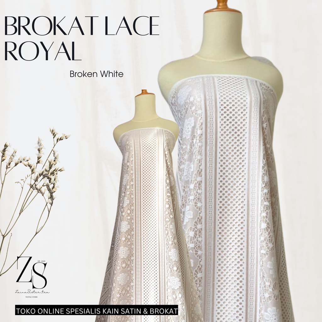 Kain Brukat Lace Vintage Royal Warna Putih Tulang