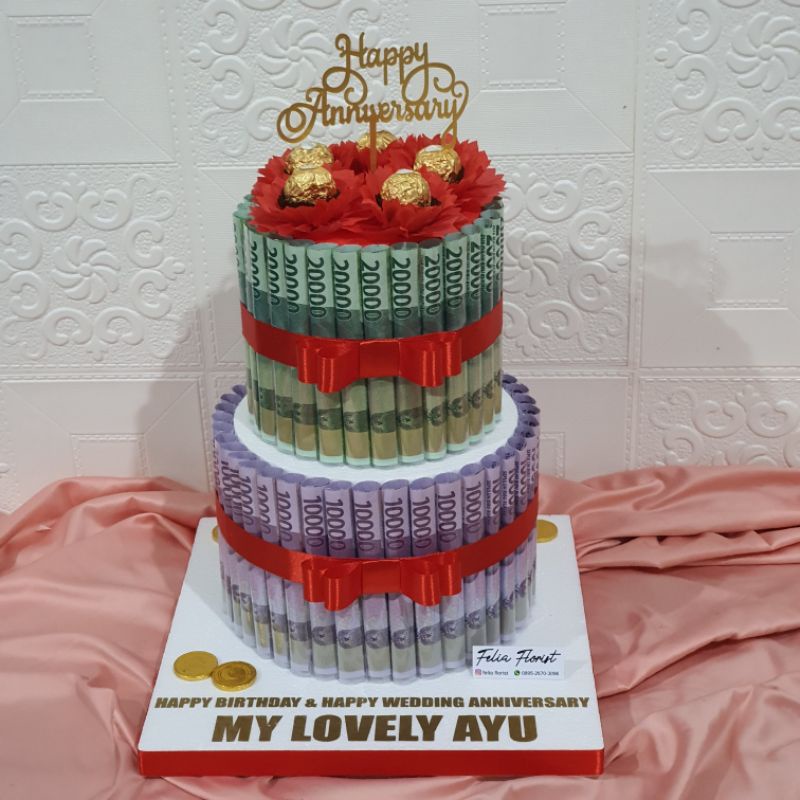 Hadiah Ultah Birthday Gift Anniversary Pacar Ortu | Money Cake 2 Tiers High Kue Uang