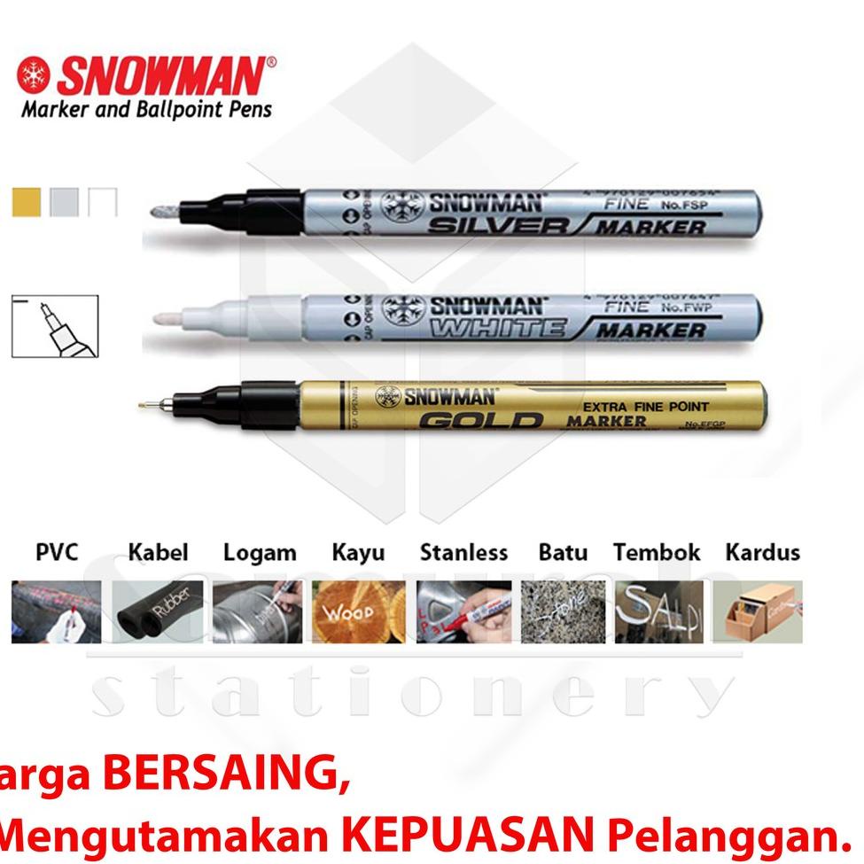 

Code(P73X)» Spidol Paint Marker Snowman Permanent Fine (F) / Extra Fine (EF) Warna Emas - Perak - Putih - Hitam / Gold - Silver - White - Black amanah
