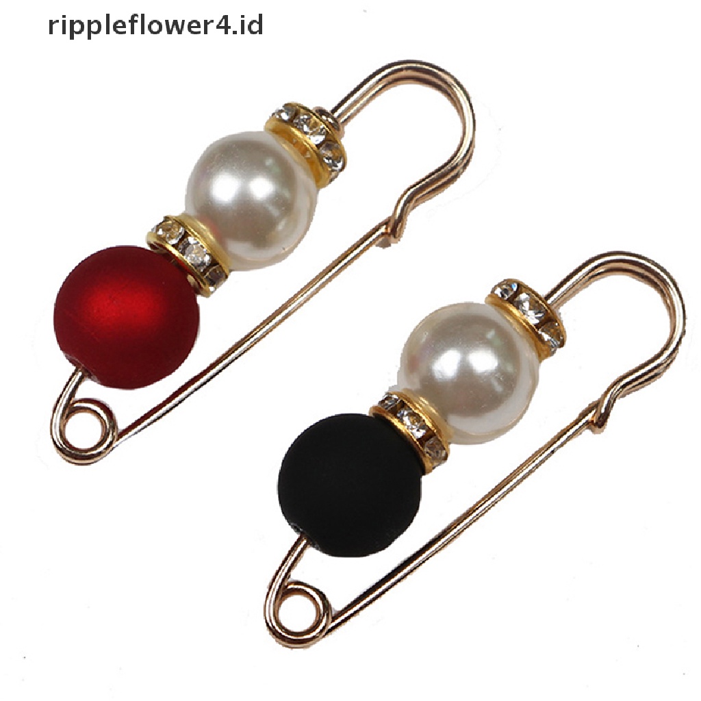 {rippleflower4.id} Multi-warna Pin Simulasi Mutiara Berlian Imitasi Bros Logam Pin Gesper Untuk Wanita~