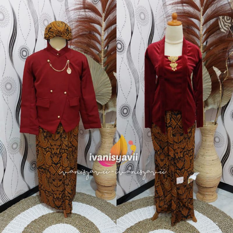 [Couple] Baju Prewedding / Baju Adat Jawa | Gambar Patung - Nuansa Solo Maroon