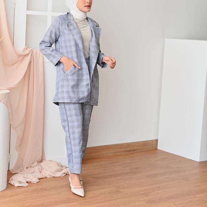 Terbaik.. Roxy Premium Set Blazer Pants Kotak / Outer Blazer Linen Blazer Kotak Casual / Blazer Kore