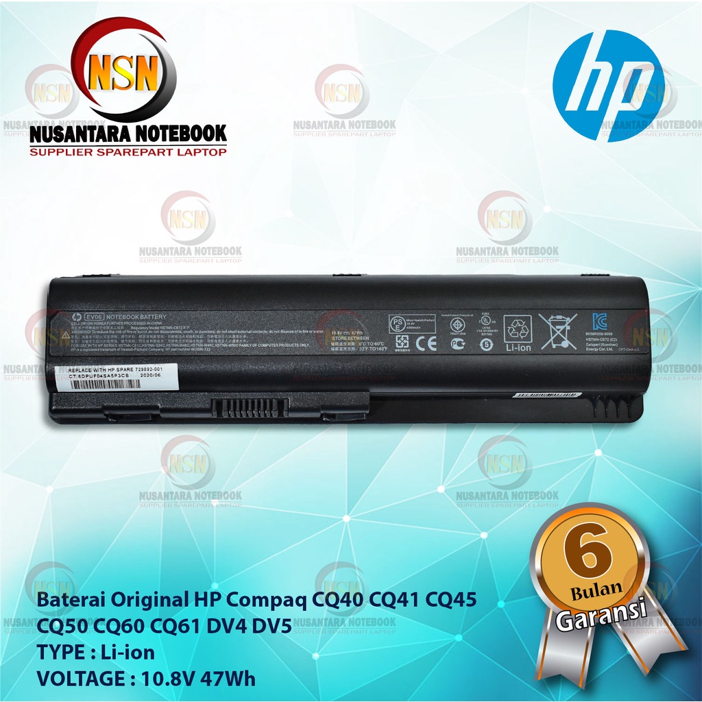 Baterai HP Compaq Original CQ40 CQ41 CQ45 CQ50 CQ60 CQ61 DV4 DV5 10.8V 47Wh