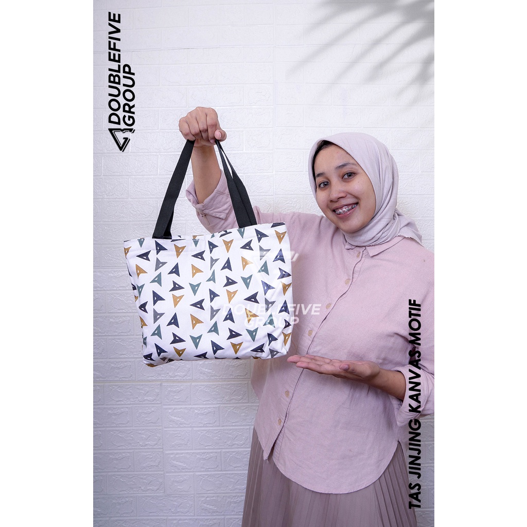 TAS JINJING HANDBAG - TAS MUKENA - TAS MAKEUP BAHAN KANVAS MOTIF VARIAN 2