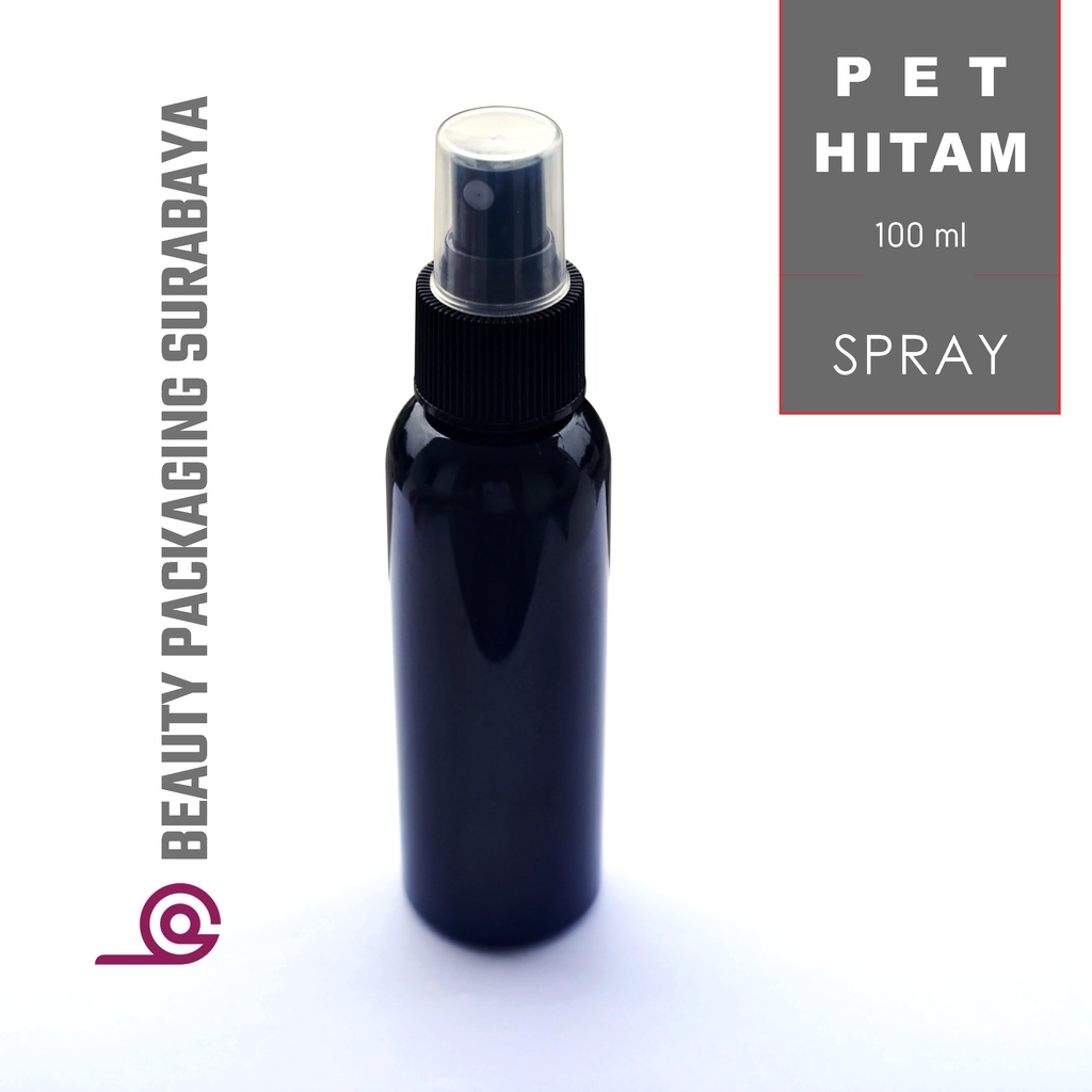 Botol plastik PET 100ml BR hitam tutup spray hitam