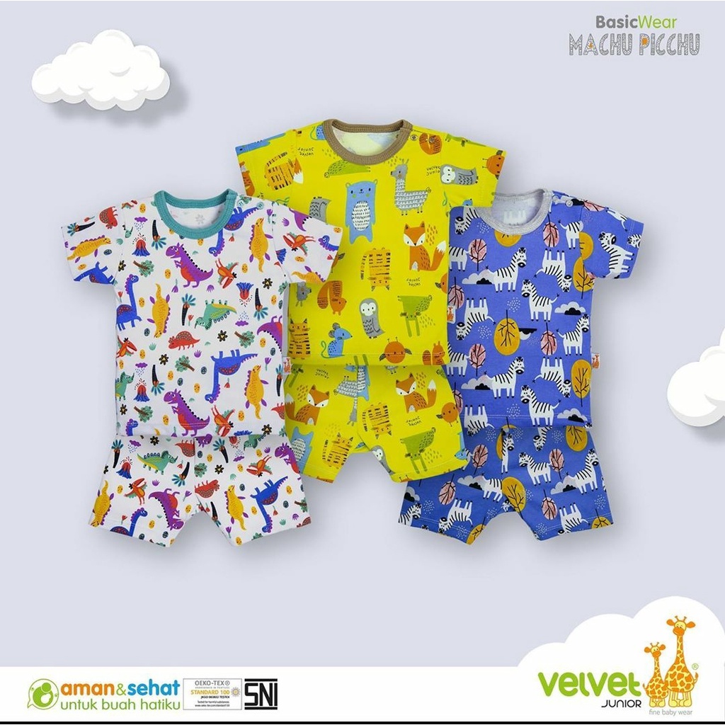 Setelan VELVET Junior Pendek Kancing Pundak - Setelan oblong pendek Anak bayi piyama - Baju Bayi Baru Lahir - 2 tahun