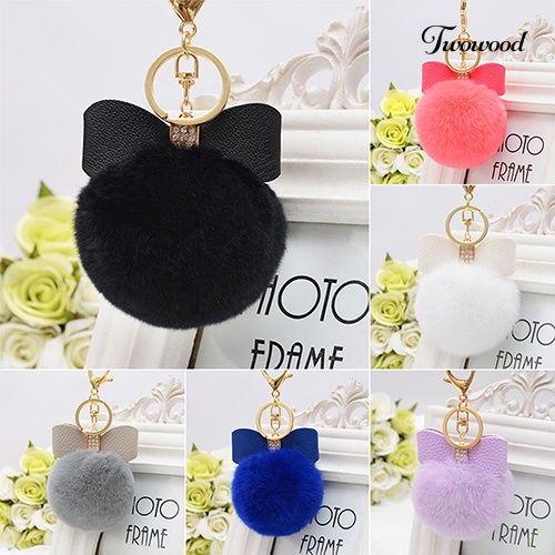 Twowood Fashion Faux Rabbit Fur Ball Charm Tas Telepon Mobil Liontin Gantungan Kunci Key Ring