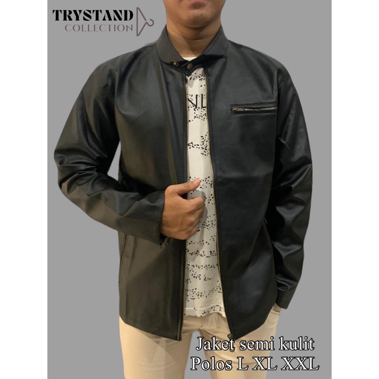 JAKET SEMI KULIT KARLIT PRIA BIGSIZE SINTETIS CASUAL