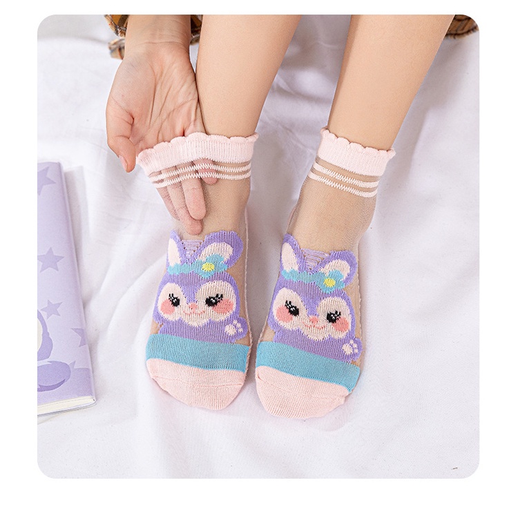 MOGYMOGY KS32 Kaos Kaki Pendek Wanita Stella Lou Socks Motif Kelinci Ungu