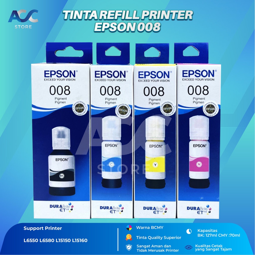 1 SET 4 PCS Tinta Epson 008 Isi Ulang Printer L6550 L6580 L15150 L15160