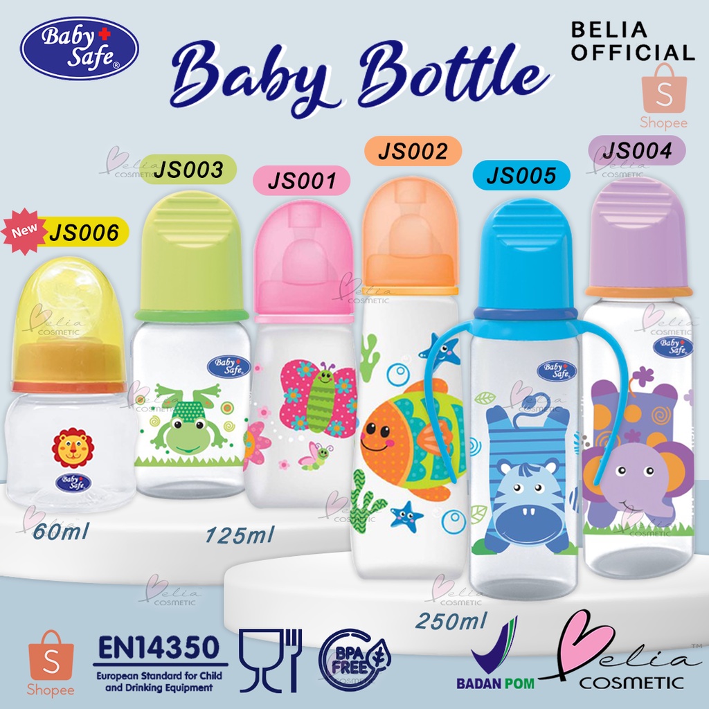 ❤ BELIA ❤ BABY SAFE Baby Bottle JS 001 002 003 004 005 006 | 60 mL125 mL 250 mL | botol dot minum susu bayi